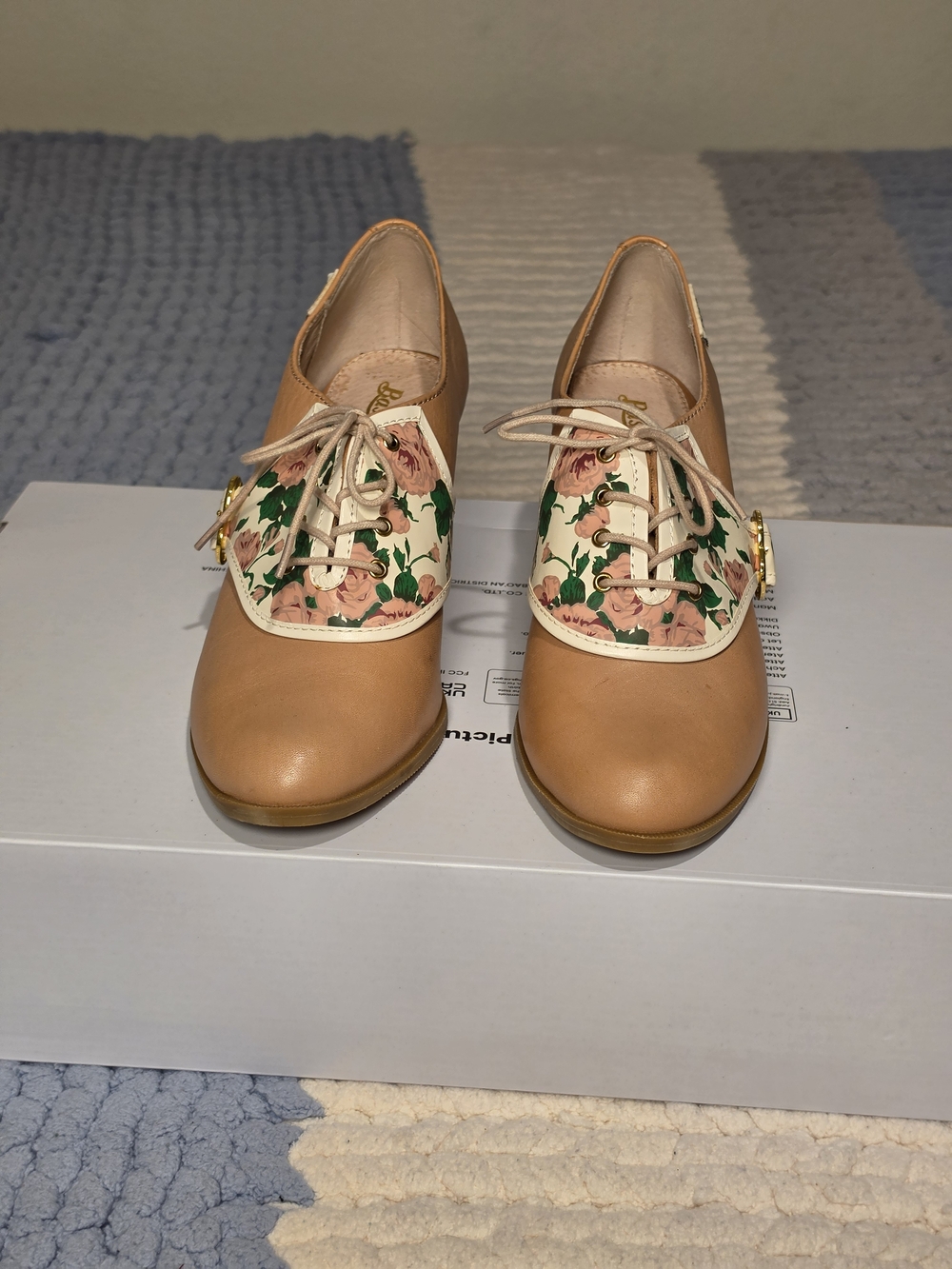 Bass + Rachel Antonoff - Tan Floral Oxfords - Lace-Up Loafers